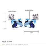 Platinum Plated Earrings  Stud AAA Zirconia Blue Push Back Clasp L681