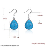 Platinum Plated Earrings Drop Dangle Kallaite Blue Fish Hook Clasp L524