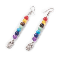 Gemstone Chakra Dangle Earrings Hooks Pendants Owl 84mm  15x7x2mm 0.6mm Z344