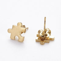 Stainless Steel Set Earring Pendant Necklace Puzzle Gold 18" P791