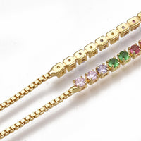 Adjustable Brass Cubic Zirconia Slider Bracelet Bolo Bracelet Gold 9.4" P288