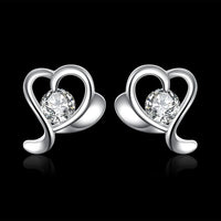 Sterling Silver Plated Earrings Stud AAA Zirconia Push Back Heart .2" L432