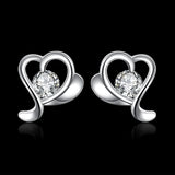 Sterling Silver Plated Earrings Stud AAA Zirconia Push Back Heart .2" L432