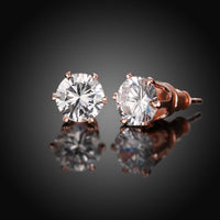 Rose Gold Plated  Earrings Stud AAA Zirconia Push Back 0.64" L180