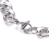 Stainless Steel Figaro Chain ID Bracelet Lobster Silver 9 Inches 23cm Z233