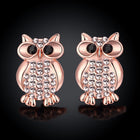Rose Gold Plated  Earrings Stud AAA Zirconia Push Back Owl  .76" L168