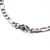 Stainless Steel Figaro Set Necklace Bracelet Lobster Faceted Silver 23.5" Z791