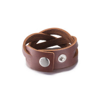 Leather Bracelet Brown 8 Inches 24MM Push button  L458