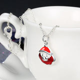 Brass Enamel Pendant Necklace Christmas Santa Claus Red Silver 17.7" P20