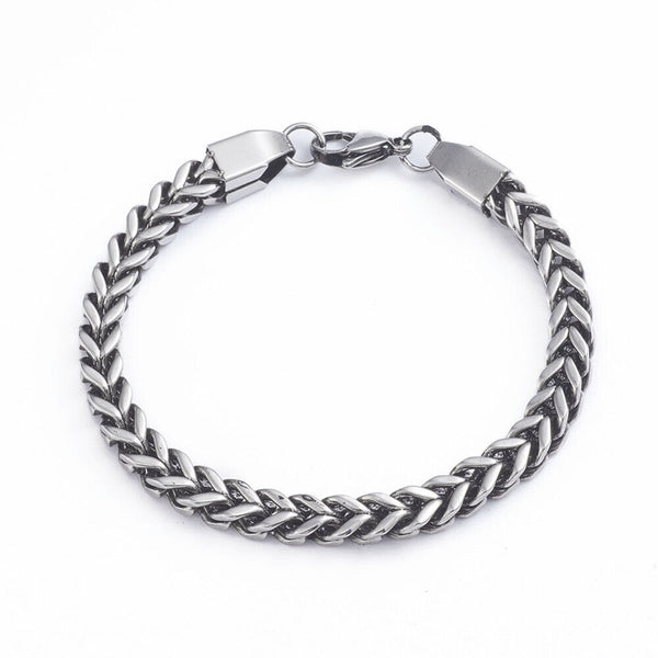 Stainless Steel Wheat Bracelet Lobster Antique Silver 8.4" 21.5cm 6mm Z247