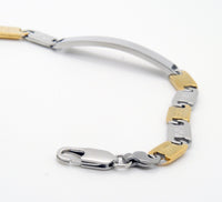 Unisex Gold Silver Stainless Steel Link ID Bracelet Lobster Clasp