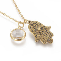 Stainless Steel Pendant Necklaces PlasticHamsa Fatima Eye Gold 17.7" 1mm Z457