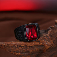 Stainless Steel Black Gunmetal Ring Mens Red Black Stone B550