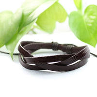 Genuine Leather Bracelet Men's Unisex Braided Wrap Tribal Brown H29