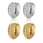 Gold Cubic Zirconia Hoop Earrings Clear Platinum Gold 14x15.5x6mm P179