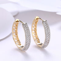 Yellow Gold Plated Earrings Hoop Huggies AAA Zirconia Latch Back Clasp L565