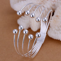 Unisex Men Womens Sterling Silver Platedr Cuff Bangle Beads Bracelet L88