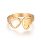 304 Stainless Steel Finger Rings Heart Gold Size 6~9 16~19mm Z688