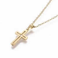 Stainless Steel Set Earring Pendant Necklace Cross Gold 18" P834