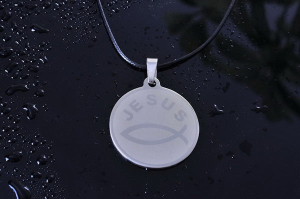 Men's Unisex Stainless Steel Leather Necklace Pendant Jesus Symbol L26