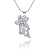 Sterling Silver Plated Necklace  Women's Pendant Flower Zirconia Lobster B370