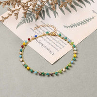 Rondelle Glass Charm Anklet Bracelet Gold Stainless Steel Lobster 10 inches Z15