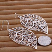 Sterling Silver Plated Chandelier Leaves Hoop Pierced Earrings L151