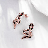 Rose Gold Plated Black Earrings Stud AAA Zirconia Push Back Snake L170