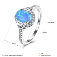 Platinum Plated Ring Womens Halo AAA Zirconia Opal Stone Blue B520