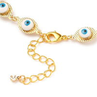 Brass Enamel Evil Eye Link Chains Anklet Bracelet Lobster Clasp Gold 9.6" Z7