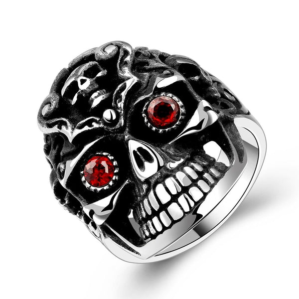 Stainless Steel Gothic Biker Tribal Ring Black Red Men's Unisex Skull Evil B221