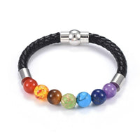 Chakra Leather Cord Bracelet Gemstone Magnetic Stainless Steel 7.4" 6mm Z238