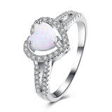 Platinum Plated Ring Womens Halo Heart AAA Zirconia Opal Stone White B521