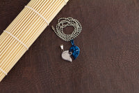 Stainless Steel Lovers Heart Zirconia Pendant Beads Necklace Silver Blue L173
