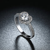 Platinum Plated Encrusted Halo Solitaire Ring AAA Zirconia Women B298