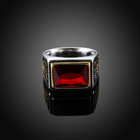 Stainless Steel Award  Ring Red Yellow Gold AAA Zirconia Men's Unisex B460