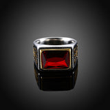 Stainless Steel Award  Ring Red Yellow Gold AAA Zirconia Men's Unisex B460