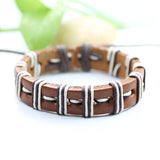 Genuine Leather Bracelet Men's Unisex  Wrap Tribal Brown White Adjustable H19