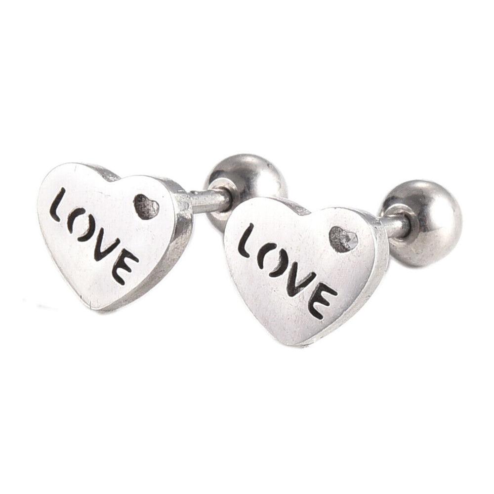 Stainless Steel Ear Plugs Ear Studs Valentine's Day Heart Word Love Silver Z352