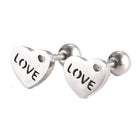 Stainless Steel Ear Plugs Ear Studs Valentine's Day Heart Word Love Silver Z352