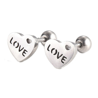 Stainless Steel Ear Plugs Ear Studs Valentine's Day Heart Word Love Silver Z352