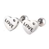 Stainless Steel Ear Plugs Ear Studs Valentine's Day Heart Word Love Silver Z352