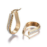 Gold Stainless Steel Hoop Earrings Polymer Clay Zirconia Drop 29.5x5.5mm A188