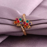 Gold Multicolor Blue Red Purple Zirconia Flower Band Ring Size 8 B111