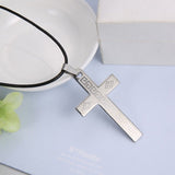 Mens Unisex Stainless Steel Leather Necklace Pendant Cross L75