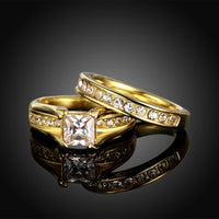 Stainless Steel Set Ring Yellow Gold AAA Zirconia Women B438