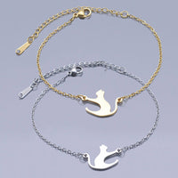 Stainless Steel Kitten Bracelet Lobster Cat Silhouette Silver Ajustable Z208