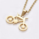 Stainless Steel Set Earring Pendant Necklace Bike Gold 18" P800