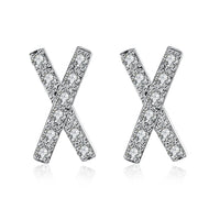 Sterling Silver Plated Earrings Stud AAA Zirconia Push Back X 0.32" L413