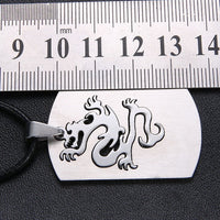 Men's Unisex Stainless Steel Leather Pendant Necklace Military Tag Dragon L2